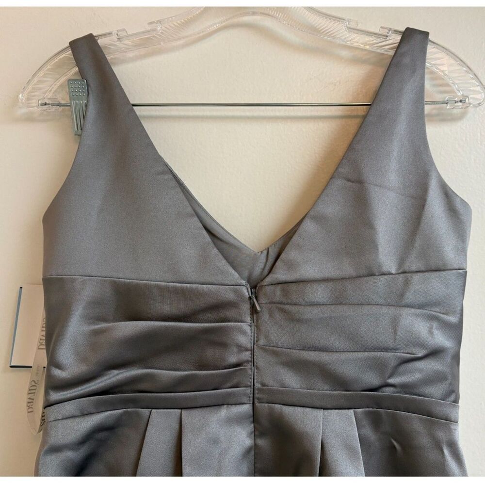 NWT David's Bridal Gray Satin Pleated Cocktail Dress Pockets 2 Mercury Formal - Picture 5 of 9